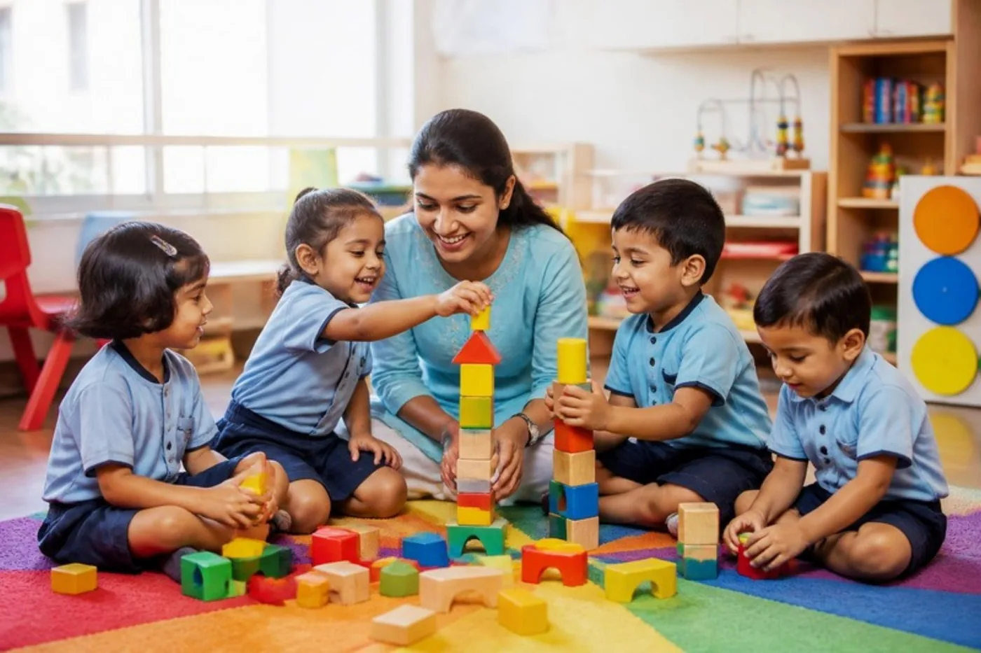 Children playing with blocks in the Pre-Primary wing