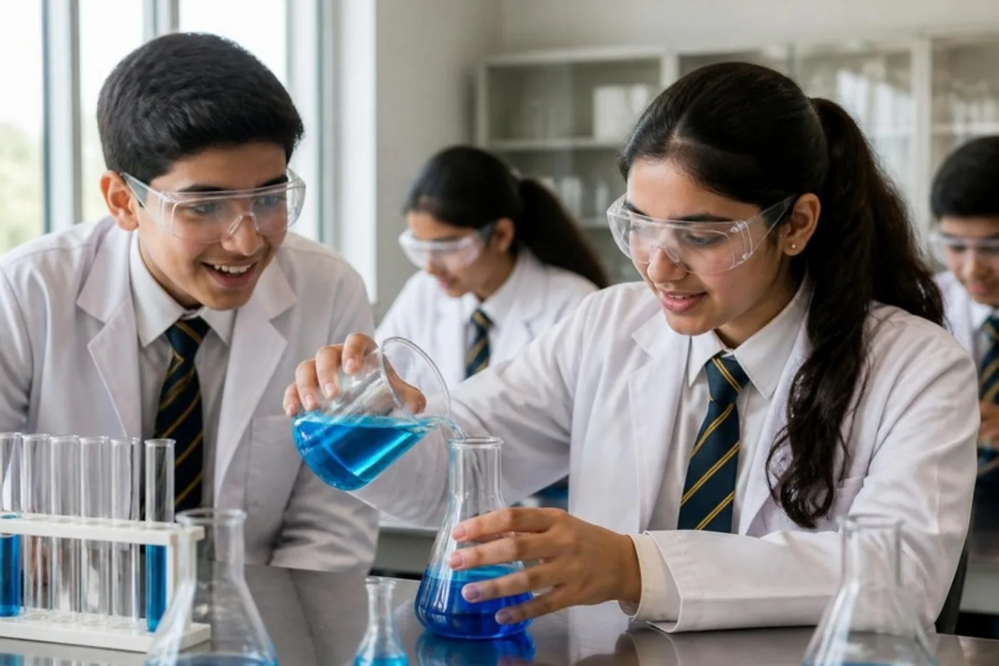 Students doing a chemistry experiment in the lab